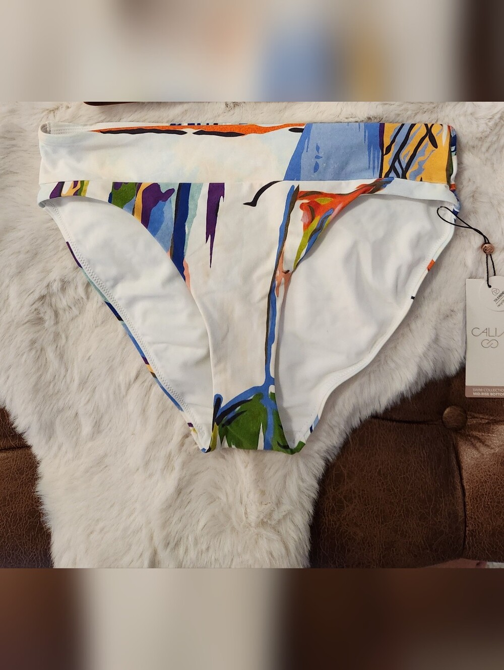 Calia Swimwear Multicolor Wide Banded Bikini Bottom Tahitian Print Small NEW